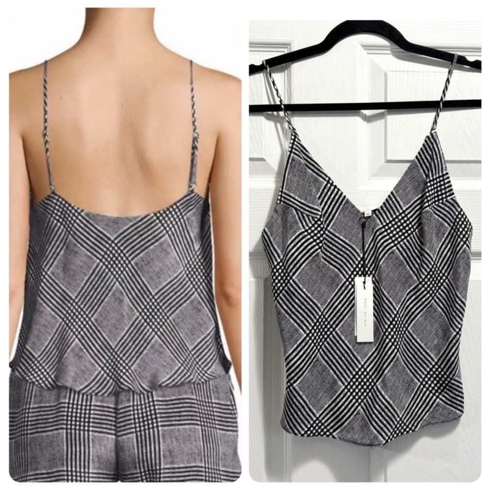 NWT Fleur Du Mal 100% Silk Camisole Black and White Prince of Wales Size XS NEW